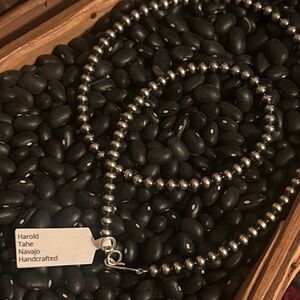 Harold Tahe Navajo Hand Strung Machine Made Silver Pearl Necklace - 18”